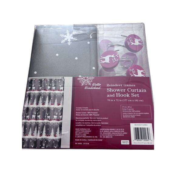 Reindeer Games Winter Shower Curtain Set With Hooks Christmas Winter - Picture 4 of 5